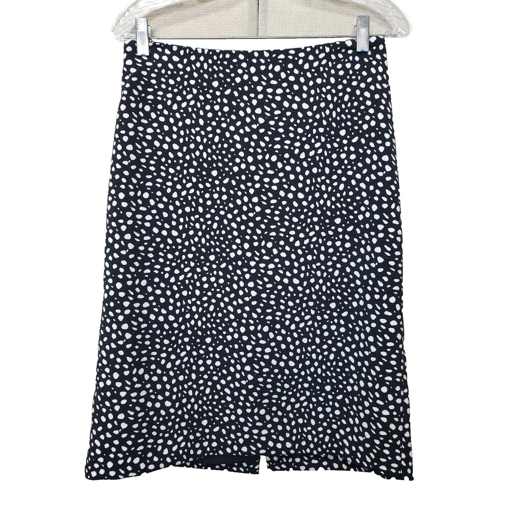 Talbots Black Ditsy Print Lined Knit Back-Zip Pencil Skirt Size 8